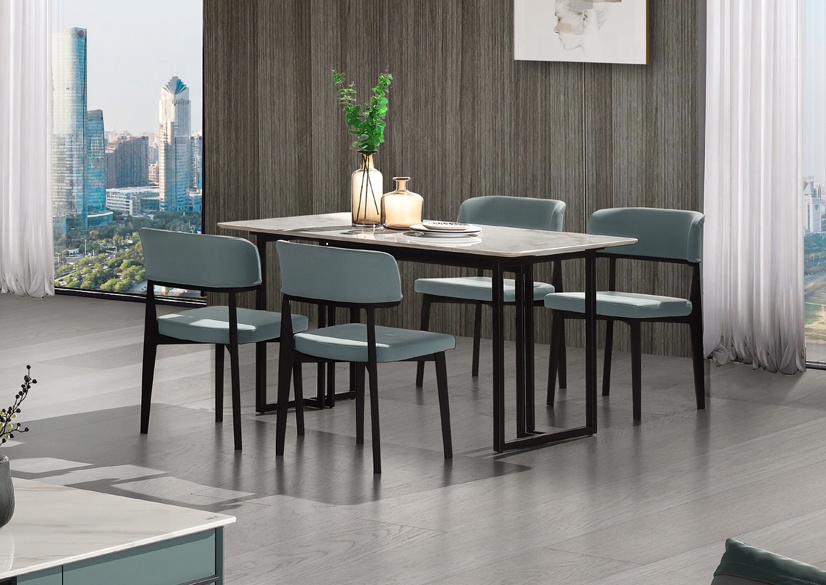 Nordic style cheap price mdf top Panel tables and velvet chairs dinning room furniture dining tables set