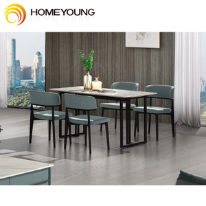 Nordic style cheap price mdf top Panel tables and velvet chairs dinning room furniture dining tables set